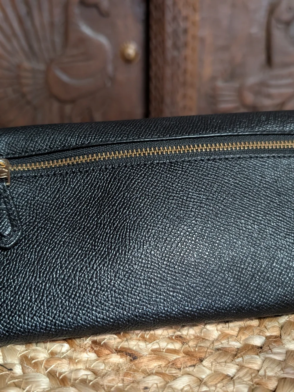 Coach Slim Trifold Wallet Black Crossgrain Leather Long Wallet